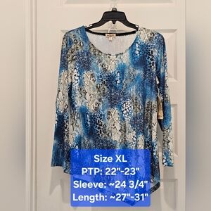 One World Long Sleeve Embellished Snake Print Top, NWT, Size XL